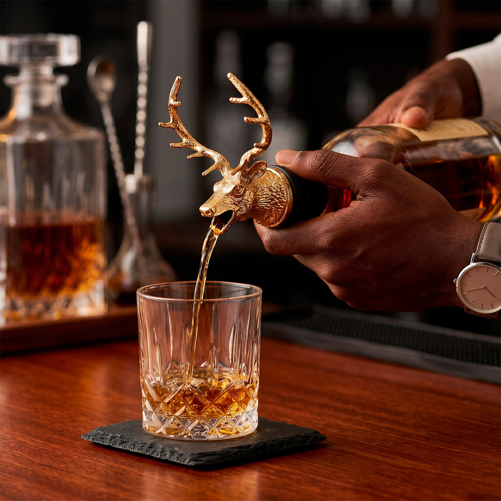Bico Dosador de Bebidas e Vinho em Metal Esculpido Alce
