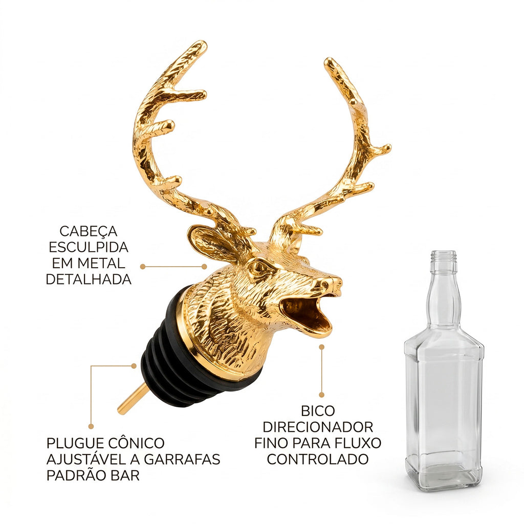 Bico Dosador de Bebidas e Vinho em Metal Esculpido Alce